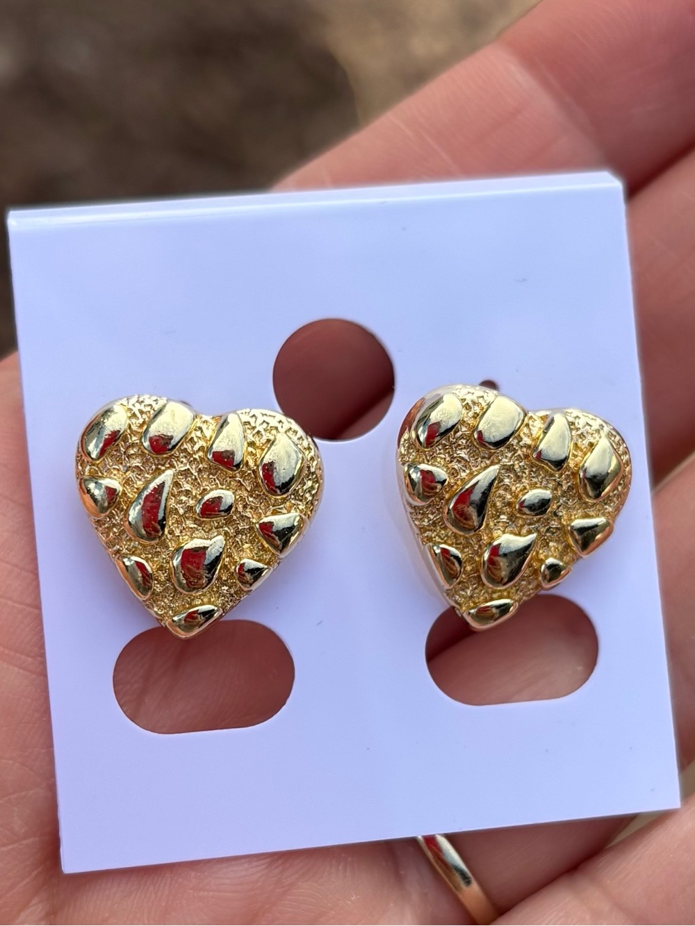 Gold Heart nugget Stud Earrings - Women's Jewelry
